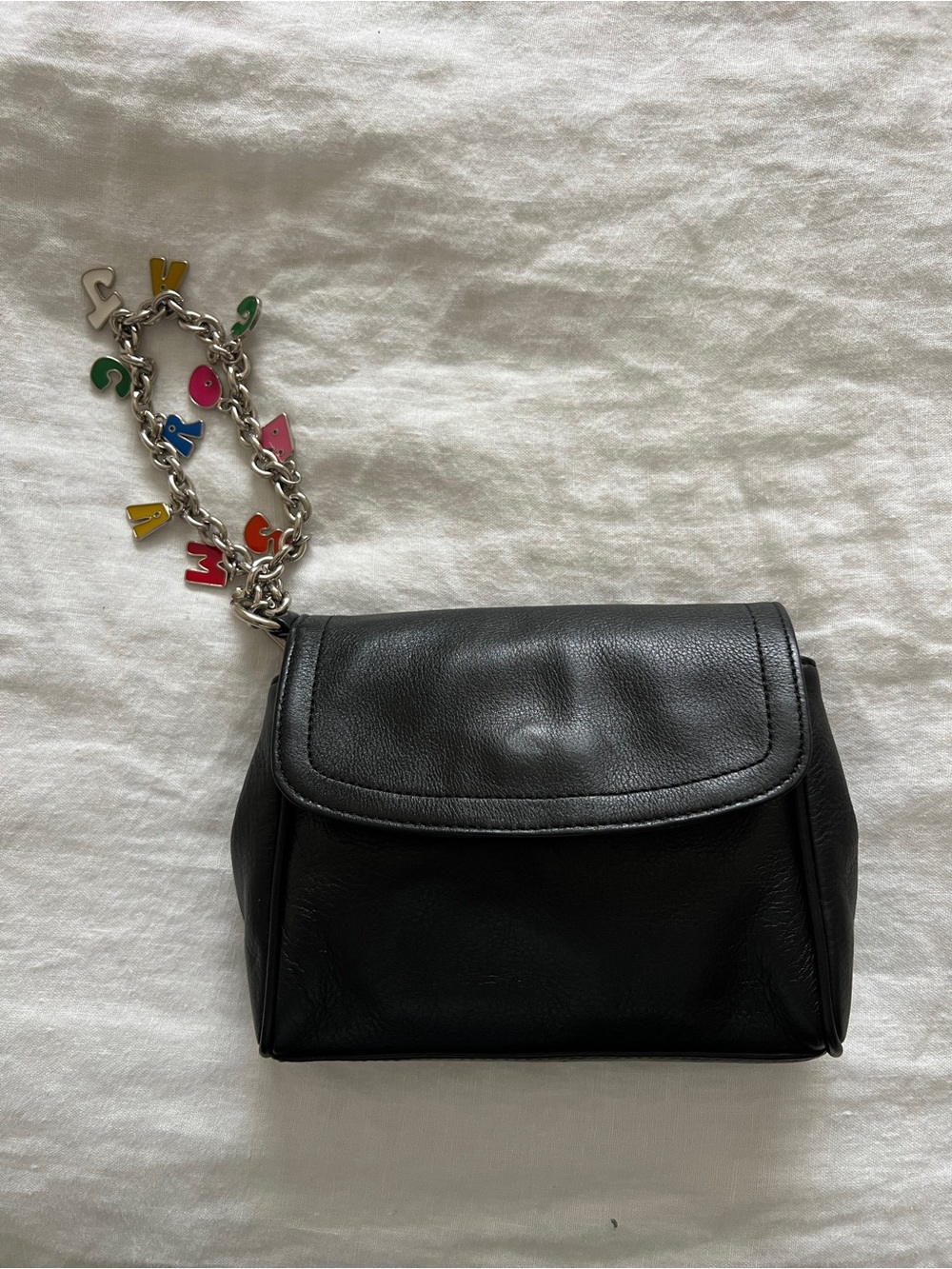 Marc Jacobs Archival y2k Black Leather Clutch Bag with Silver Charm Chain EUC